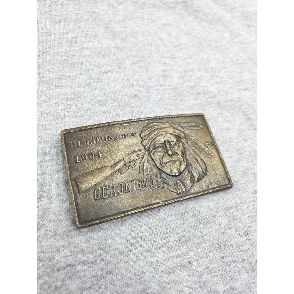 Vintage Heavy Brass Geronimo Apache 1904 St Louis Expedition Belt Buckle